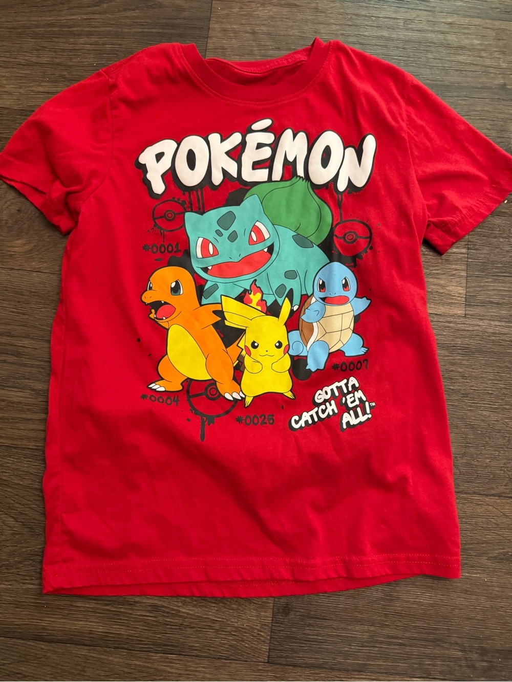 Pokemon Red Tee with Pikachu, Bulbasaur, Charmander & Squirtle